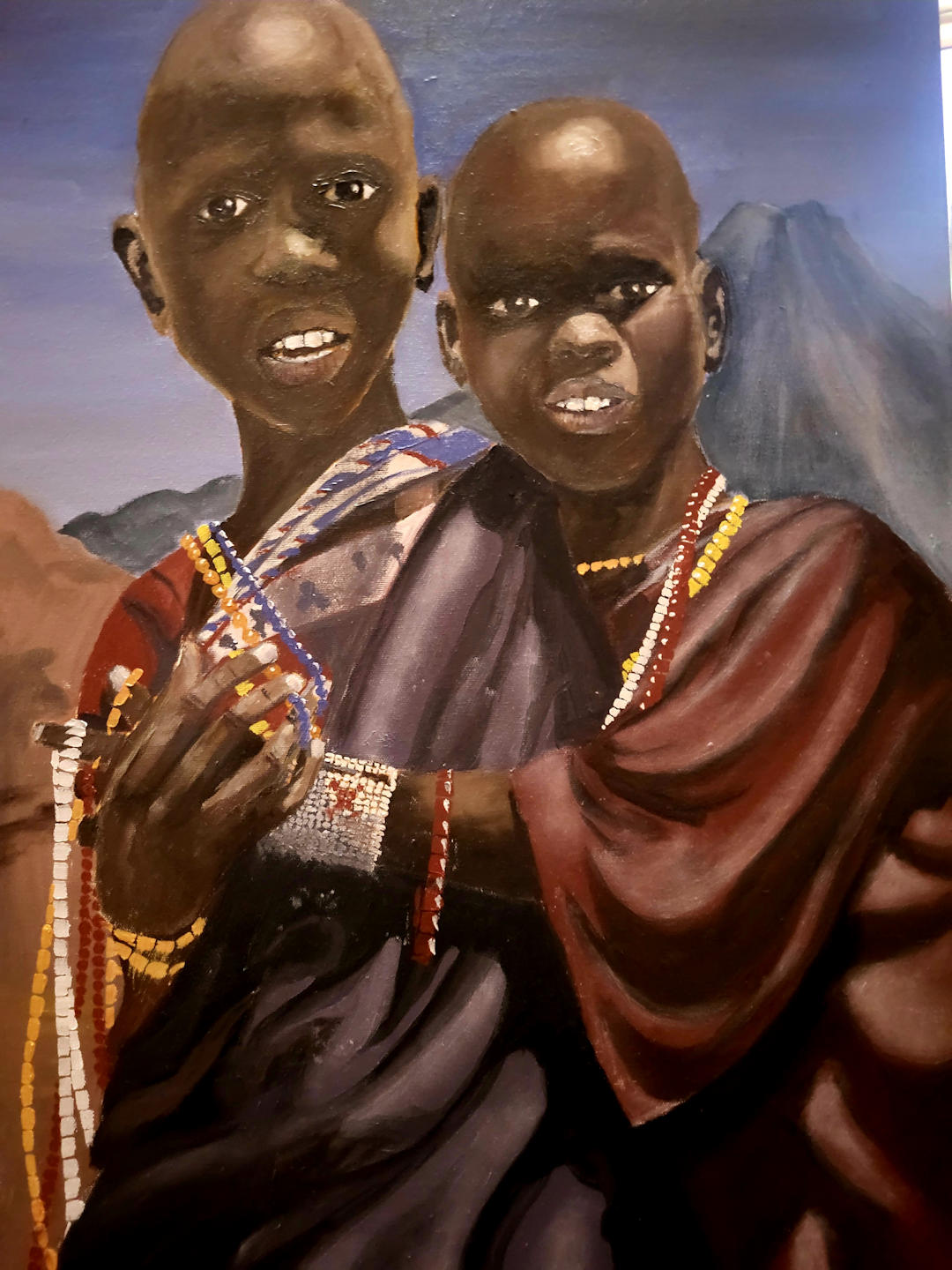 Maasai Sisters and Ol Doinyo Lengai