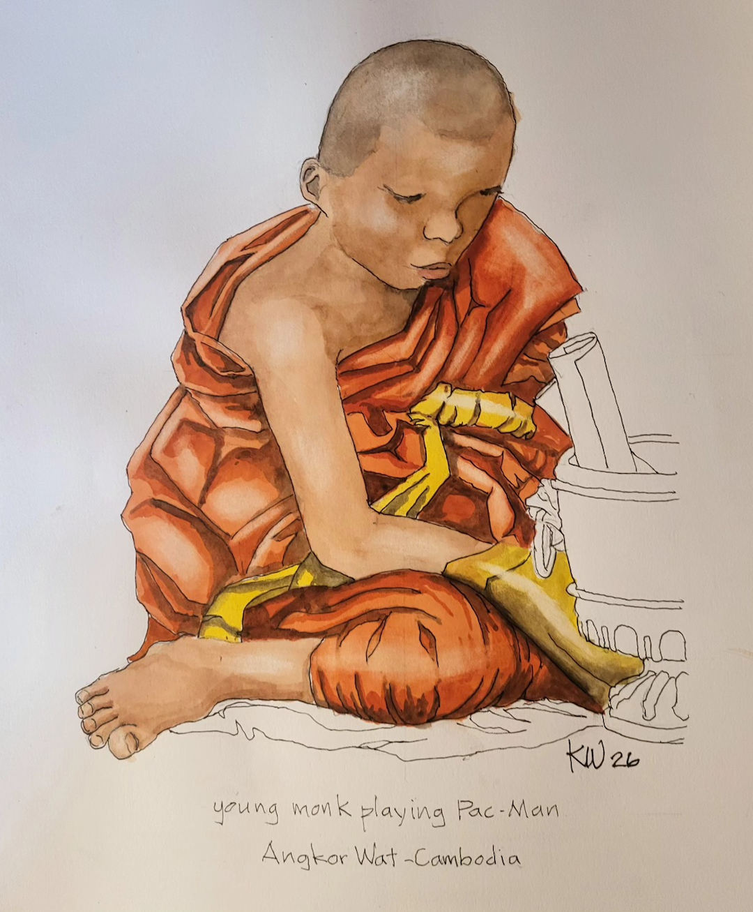 Young Monk Playing Pac-Man — Karl Willms